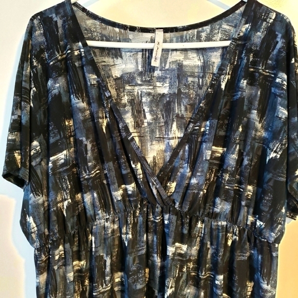 BLUE AND BLACK SHORT SLEEVE DRESS WITH V NECK - Picture 3 of 6